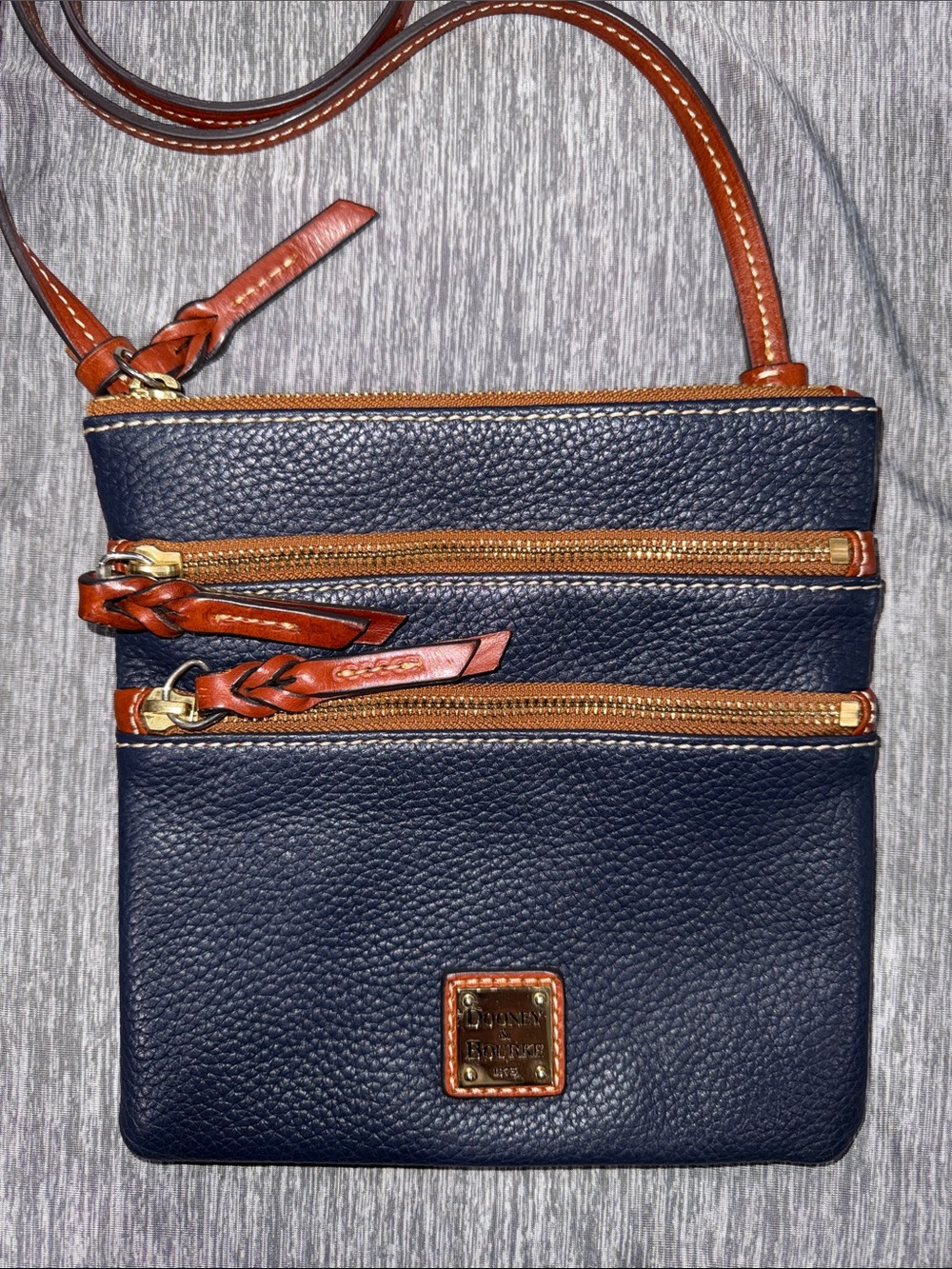 Dooney & Bourke Navy and Brown Pebbled Leather Crossbody